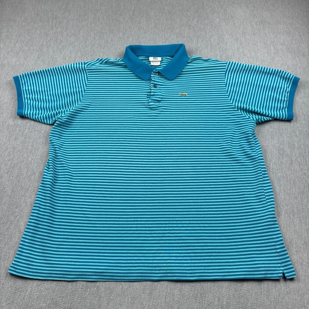 Vintage Lacoste Shirt Mens 8 3XL Blue Striped Polo Short Sleeve Golf Performance